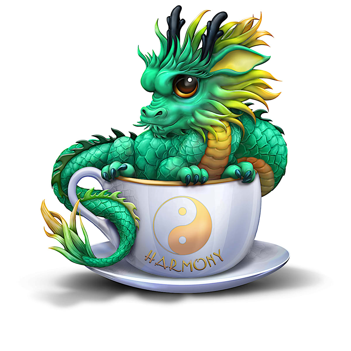 HandPainted Dragon Teacup Figurines Adorned With Japanese Characters